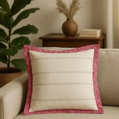 Homewear - Cotton cushion cover with recycled saree border 45×45 cm - I WAS A SARI