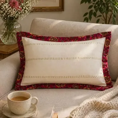 Homewear - Handcrafted upcycled sari edging lumbar cotton cushion cover 30×50 cm - I WAS A SARI