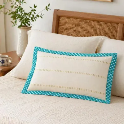 Homewear - Handcrafted upcycled sari edging lumbar cotton cushion cover 30×50 cm - I WAS A SARI