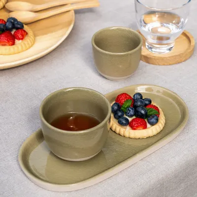 Platter and bowls - Tray ellipse stoneware crackled glaze - KINTA