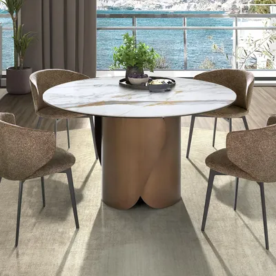 Tables Salle à Manger - Table de salle à manger ronde en marbre porcelanique et acier coloris - ANGEL CERDÁ