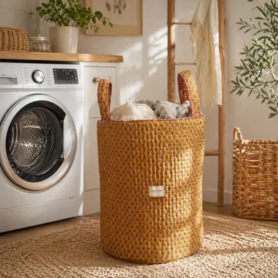 Homewear - Quilted handcrafted laundry basket from pre-loved saris - I WAS A SARI