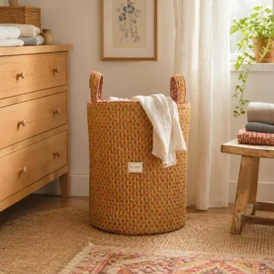 Homewear - Quilted handcrafted laundry basket from pre-loved saris - I WAS A SARI