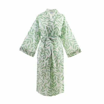 Vêtements de nuit - Kimono long en coton - Grande feuille verte - LIME TREE DESIGN