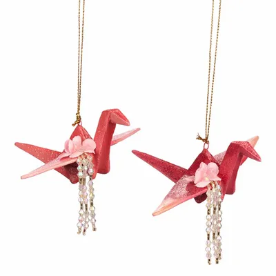 Other Christmas decorations - PAGODA ORIGAMI CRANE BIRD ORN ASS/2 PNK/RD 11CM - GOODWILL M&G