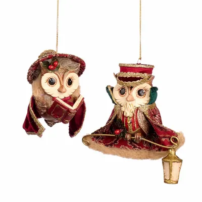 Autres décorations de Noël - SONG FOR SEASON CAROL SING.OWL ORN ASS/2 BURG 10CM - GOODWILL M&G