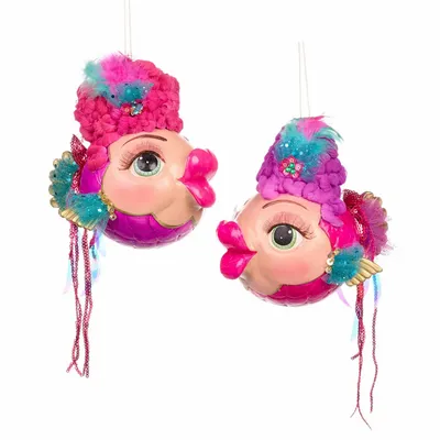 Autres décorations de Noël - ELEGANZA BIG PUFFER FISH ORN ASS/2 PNK/BLU 16,5CM - GOODWILL M&G