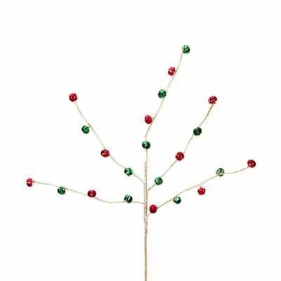 Décorations florales - MET.JINGLE BELLS STEM RD/GRN/GLD 63CM - GOODWILL M&G