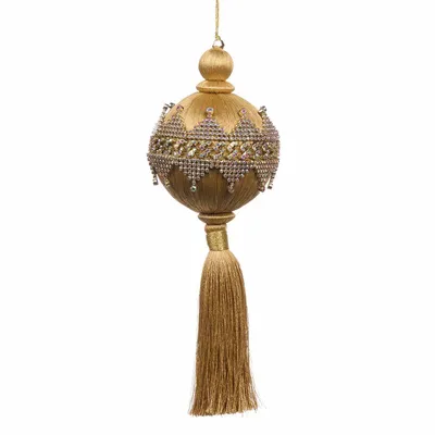 Autres décorations de Noël - JEWEL TRIM/YARN BALL TASSEL ORN GLD 28CM - GOODWILL M&G