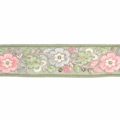 Autres décorations de Noël - DUP.EMBR.FLORAL TRIM RIBBON GRN 3,8CM/5Y - GOODWILL M&G