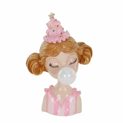 Autres décorations de Noël - GIRL W/BUBBLE GUM BUST TT PNK/BRWN/WH 22,5CM - GOODWILL M&G