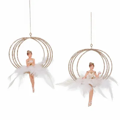 Autres décorations de Noël - MET.WIRE/PLUME SWAN LADY IN CIRCLE ORN ASS/2 WH 15CM - GOODWILL M&G