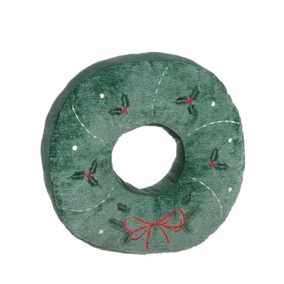 Coussins - FABR.EMBR.XMAS WREATH PILLOW/CUSHION GRN 40CM - GOODWILL M&G