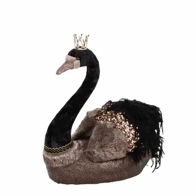 Other Christmas decorations - FABR.PLUME SWIRL SWAN TT BLK/BRWN 38CM - GOODWILL M&G
