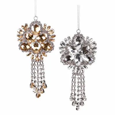 Autres décorations de Noël - GLSS/MET.JEWEL FLOWER DANGLE ORN ASS/2 SLV 12CM - GOODWILL M&G