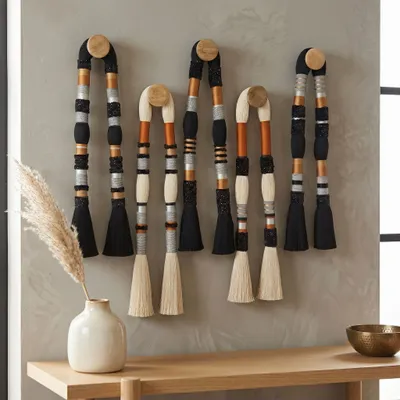 Other wall decoration - Ethereal Totems: 5-Piece Handmade Modern Textile Wall Installation - SARMAL DESIGN