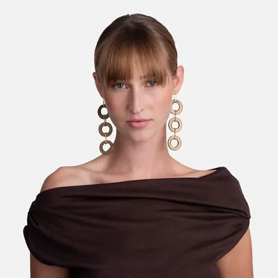 Bijoux - Boucles d'oreilles triples en forme de cercle avec pendule - C.KARAKALPAKI