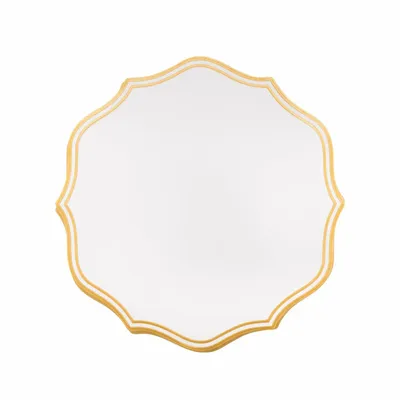 Everyday plates - Timeless Elegance Stain Resistant Placemat in White/ Gold Embroidery - TIME FOR TEA
