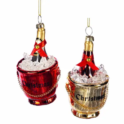 Other Christmas decorations - GLSS XMAS BOTTLE IN BUCKET ORN ASS/2 RD/GLD 11CM - GOODWILL M&G