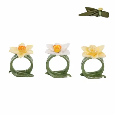 Decorative objects - DAFFODIL FLOWER NAPKIN RING TT ASS/3 GRN/YL 6,5CM - GOODWILL M&G