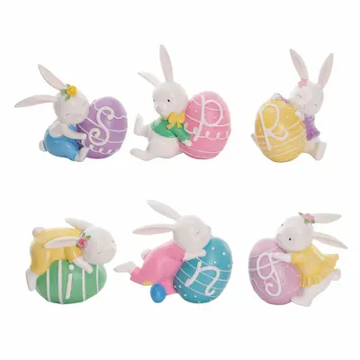Objets de décoration - SPRING EGG SET W/BUNNIES TT SET/6 MULTI 14CM - GOODWILL M&G