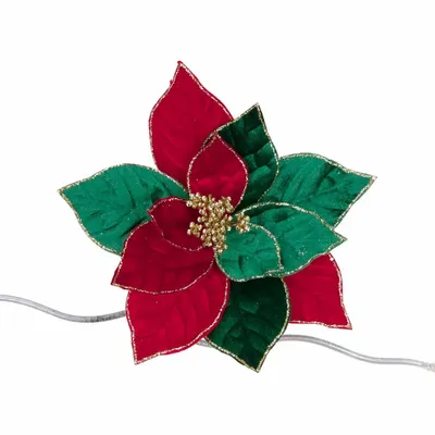 Other Christmas decorations - FABR.GLT POINSETTIA ON CLIP RD/GRN 29CM - GOODWILL M&G