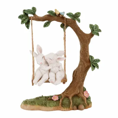 Objets de décoration - BUNNIES KISSING ON SWING TREE TT BRWN/WH 32,5CM - GOODWILL M&G