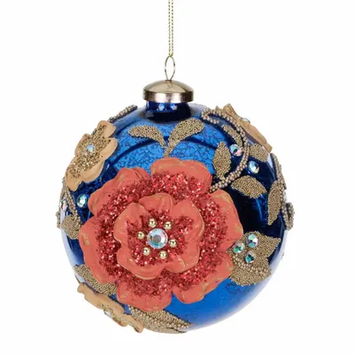 Other Christmas decorations - GLSS 3D JEWEL FLOWER BALL BLU/RD/GLD 12CM - GOODWILL M&G