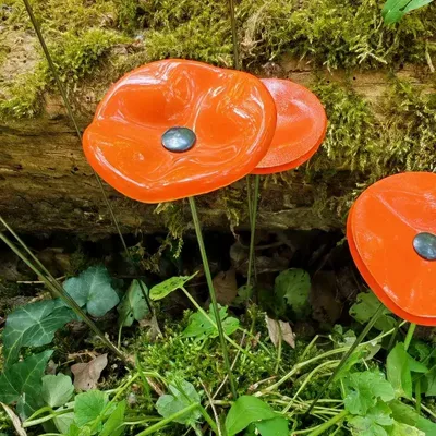 Accessoires de jardinage - Petite fleur ronde orange en verre pour usage extérieur - CARNEOL GLASS