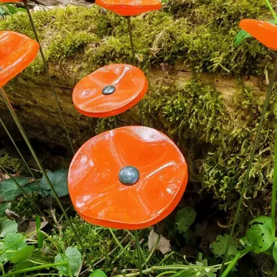 Accessoires de jardinage - Petite fleur ronde orange en verre pour usage extérieur - CARNEOL GLASS