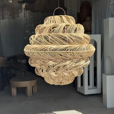 Hanging lights - Rattan suspension or lampshade in spherical shape stretched into layer - OFFICE OBJETS