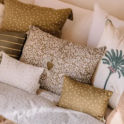 Fabric cushions - Old gold Rameau cushion - BONCOEURS