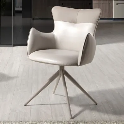 Chaises - Chaise pivotante en similicuir blanc cassé et greige - ANGEL CERDÁ