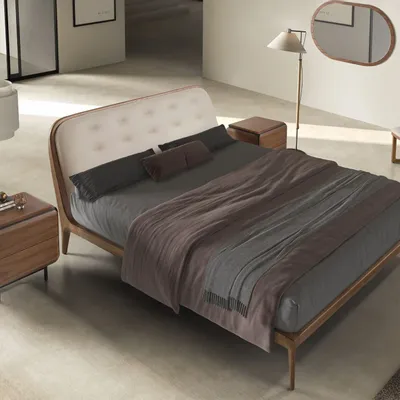 Beds - Bed in sand-coloured leatherette - ANGEL CERDÁ