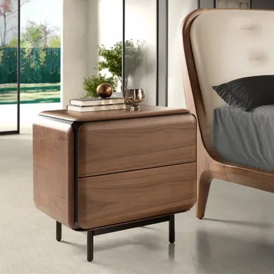 Night tables - Bedside table in walnut, wenge and black steel - ANGEL CERDÁ