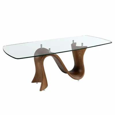 Tables Salle à Manger - Table à manger ovale en forme de tonneau en verre trempé et noyer - ANGEL CERDÁ