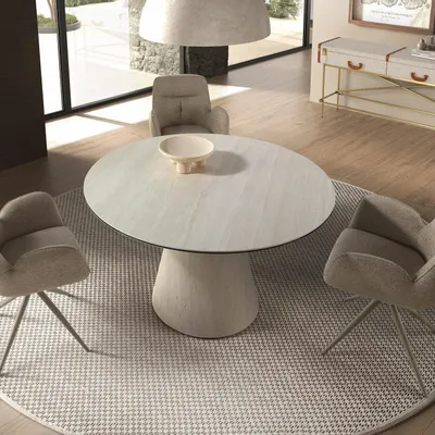 Dining Tables - Round dining table in porcelain marble and wood covered with a flexible porcelain marble sheet - ANGEL CERDÁ