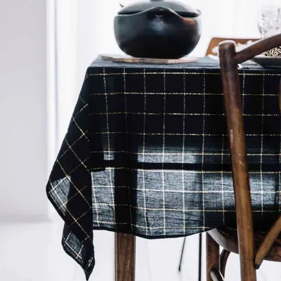 Table linen - Lurex carbon tile tablecloth - BONCOEURS
