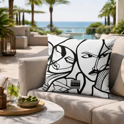 Tissus pour extérieurs - Coussin d'extérieur White Elongi  45 x 45 - Design by BRASS - ARTDECORIS