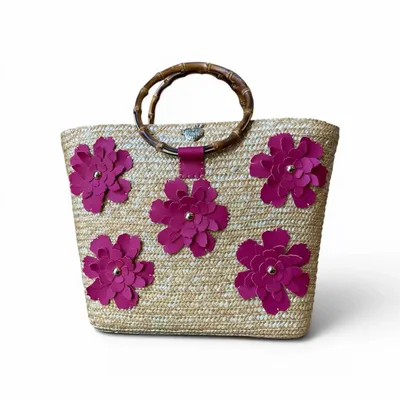 Bags and totes - Peonia bag with bamboo handle and flowers - DANIÉ