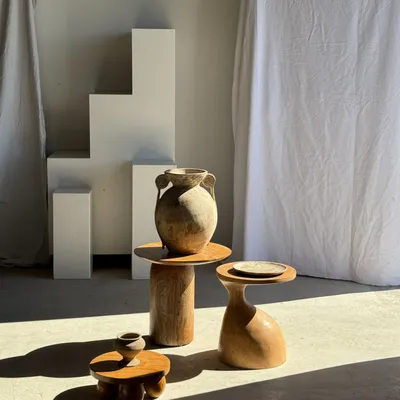 Other tables - Solid teak side table with circular top with column base H51.5 D - OFFICE OBJETS