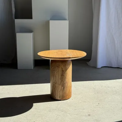 Other tables - Solid teak side table with circular top with column base H51.5 D - OFFICE OBJETS