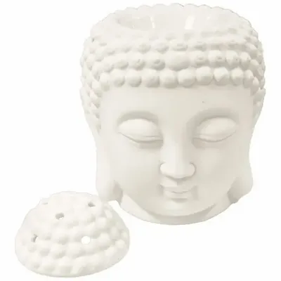 Parfums d'intérieur - Brûleur Huile Céramique - Tête de Bouddha Blanc 14cm - ARABESK