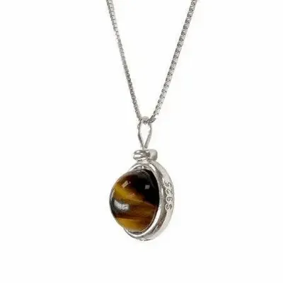 Parfums d'intérieur - COllier Argent 925 - Pendentif Oeil de Tigre AA 10mm - ARABESK