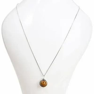 Parfums d'intérieur - COllier Argent 925 - Pendentif Oeil de Tigre AA 10mm - ARABESK