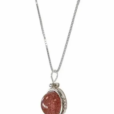Parfums d'intérieur - Collier Argent 925 -Pendentif Quartz Fraise Hematoide A 10mm - ARABESK