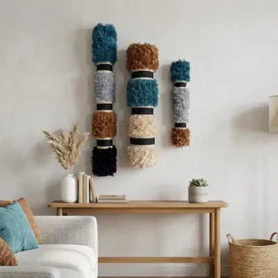 Other wall decoration - Velvet Totems: 3-Piece Handmade Textured Wool Wall Installation Set - SARMAL DESIGN