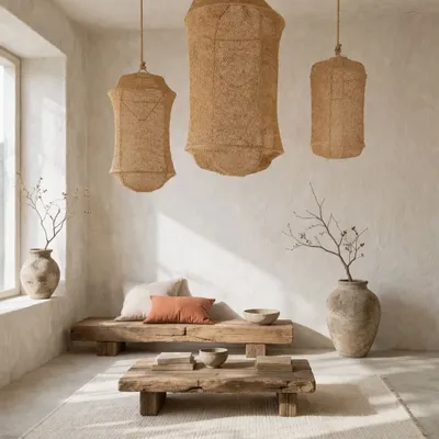 Suspensions - Suspension Artisanale Aelya en dentelle de raphia tressé - LOULE INTERIEUR