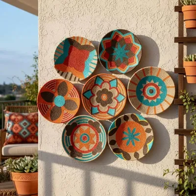 Other wall decoration - Bloom & Rhythm: Set of 6 Handmade Wicker Wall Plates (20cm) - SARMAL DESIGN
