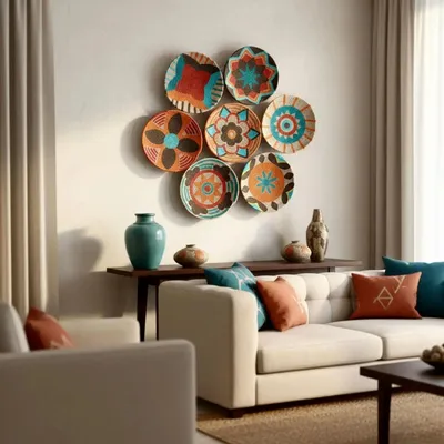 Other wall decoration - Bloom & Rhythm: Set of 6 Handmade Wicker Wall Plates (20cm) - SARMAL DESIGN
